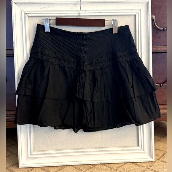 Pookie and Sebastian black lace cutout ruffled flowy mini skirt S - Picture 1 of 7